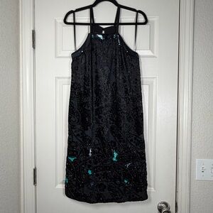 Anthropologie Moulinette Soers Imogen Embellished Velvet Slip Dress Sequin Sz 0